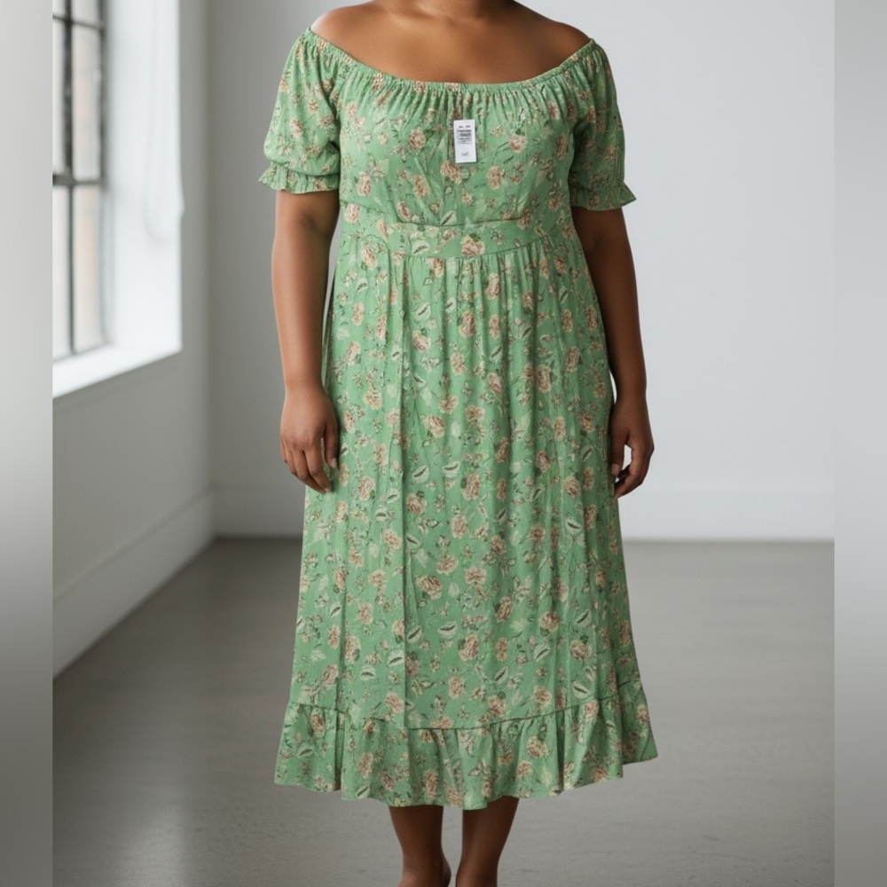 Torrid Floral Green midi Dress short sleeve boho size 3X